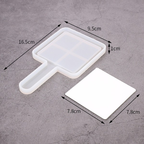 Epoksi Ayna Kalıbı Saplı El Aynası Kalıbı Silikon Kare Model 16.5x9.5cm