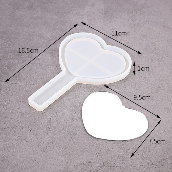 Epoksi Ayna Kalıbı Saplı El Aynası Kalıbı Silikon Kalp Model 16.5x11cm