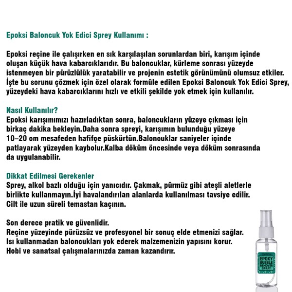 Epoksi Baloncuk Yok Edici Baloncuk Giderici Sprey 100ML