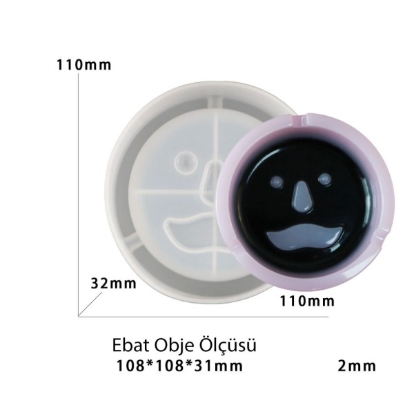 Epoksi Yuvarlak Küllük Kalıbı Emoji Modeli 11x11cm
