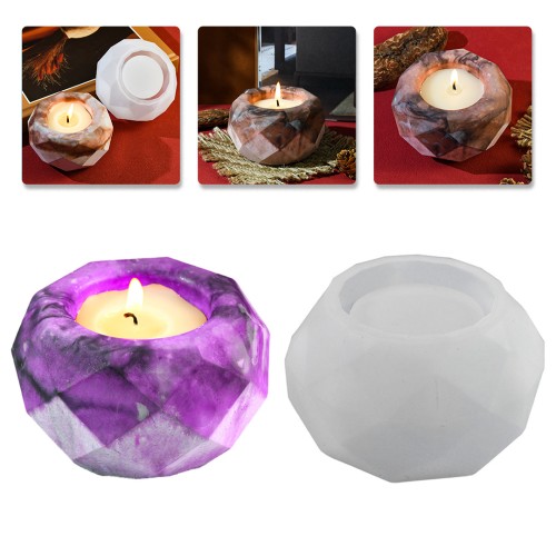 Epoksi Kristal Desenli Mumluk Kalıbı Taş Tozu Mumluk Kalıbı Beton Mumluk Kalıbı Silikon 8.3x5.2cm