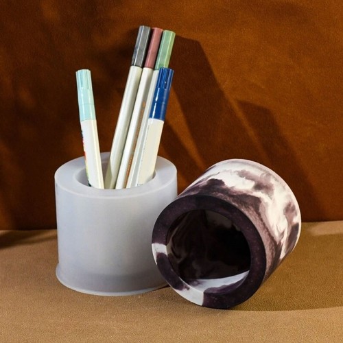 Epoksi Kalemlik Kalıbı Silindir Taş Tozu Mumluk Kalemlik Beton Saksı Kalıbı 8.5x7cm