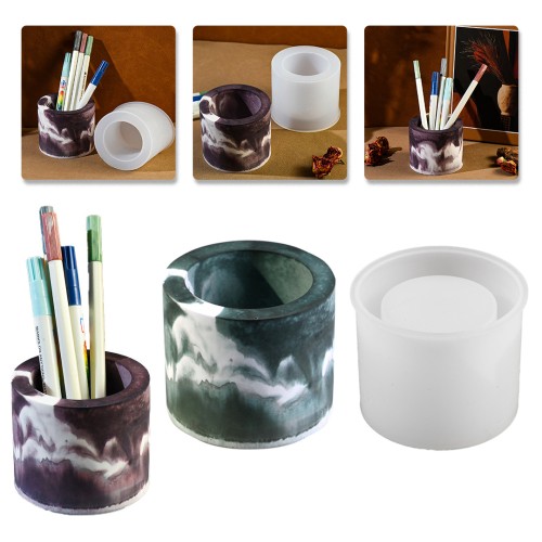 Epoksi Kalemlik Kalıbı Silindir Taş Tozu Mumluk Kalemlik Beton Saksı Kalıbı 8.5x7cm