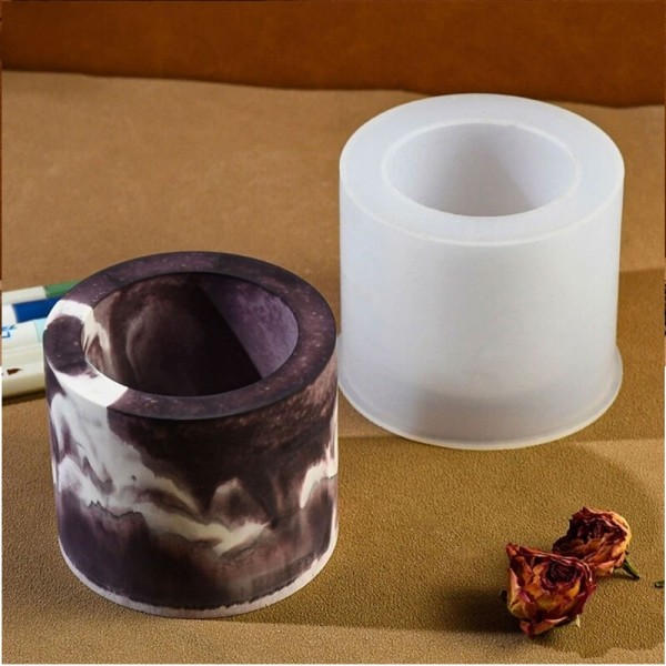Epoksi Kalemlik Kalıbı Silindir Taş Tozu Mumluk Kalemlik Beton Saksı Kalıbı 8.5x7cm