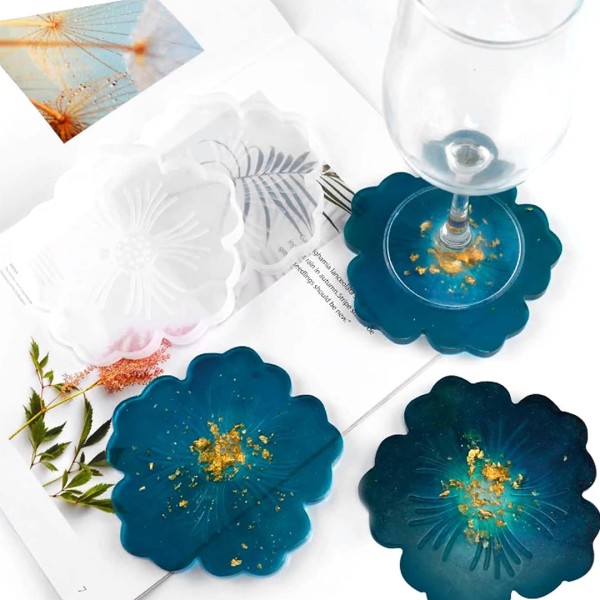 Epoksi Bardak Altlığı Kalıbı Çiçek Desenli Bardak Altı Kalıbı Silikon 12x12cm GT9212