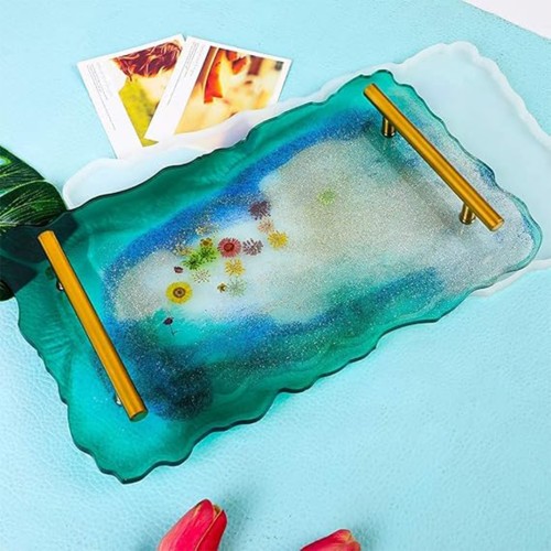 Epoksi Tepsi Kalıbı Dikdörtgen Tepsi Kalıbı Dalgalı Model Kalıbı Silikon 30.5x17x0.8cm