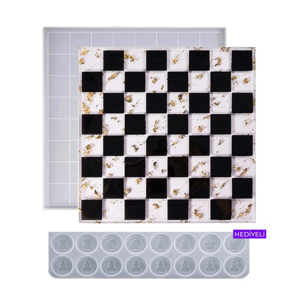 Epoksi Satranç Tahtası Kalıbı Silikon Orta Boy 18x18cm Taş Kalıbı Hediyeli Epoksi Satranç Tahtası Kalıbı Silikon Orta Boy 18x18cm Taş Kalıbı Hediyeli