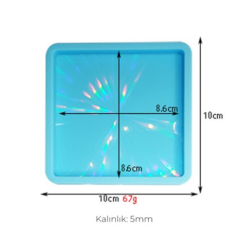 Epoksi Kare Bardak Altlığı Desenli Bardak Altı Hologram Kalıbı Silikon 8.6x8.6cm GT9483