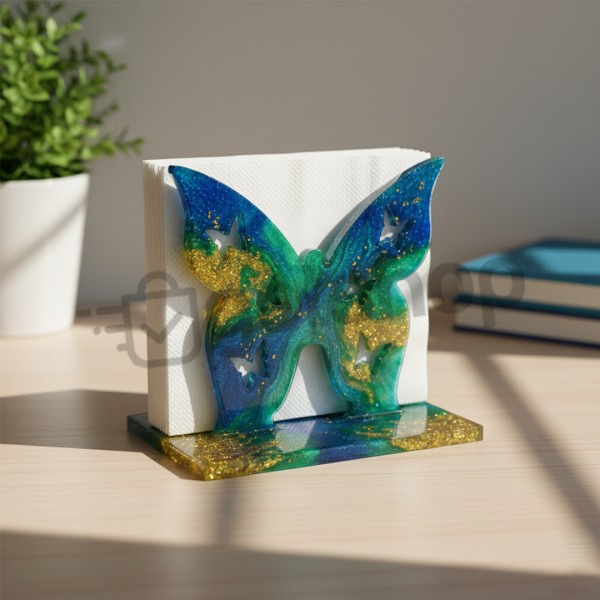 Epoksi Peçetelik Kalıbı Kelebek Desenli Peçetelik Kalıbı Silikon 9x9cm
