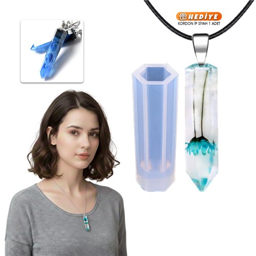 Epoksi Altıgen Kolye Kalıbı Takı Kalıbı Silikon 5x1.5cm