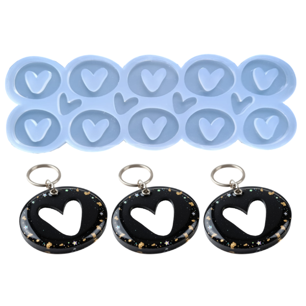 Epoksi Çoklu Kalp Anahtarlık Kalıbı Oval Ortası Boş Kalp Kolye Kalıbı Silikon 4.5x3.4cm
