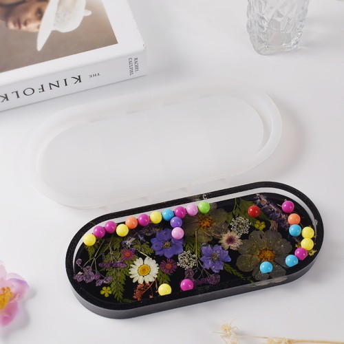 Epoksi Oval Tabak Kalıbı Taş Tozu Tabak Kalıbı Alçı Tabak Kalıbı Silikon 23x9.5cm