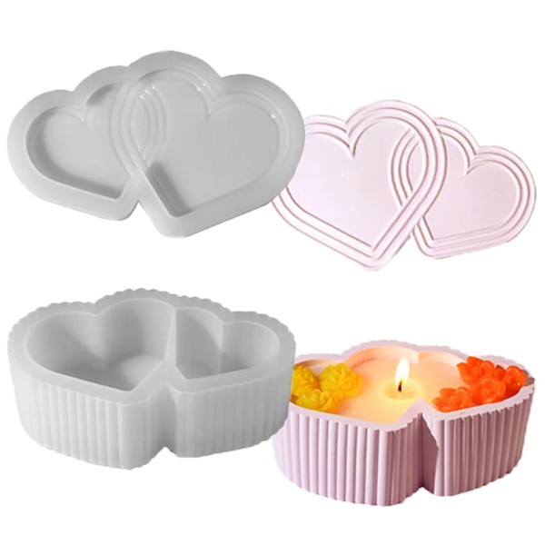 Epoksi Kalp Mumluk Kalıbı Taş Tozu Takı Kutusu Evli Çift Kalp Kalıbı Silikon 16x9.7x4.9cm