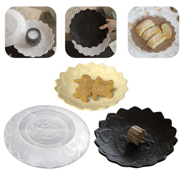 Epoksi Tabak Kalıbı Lotus Tabak Kalıbı Taş Tozu Çiçek Tabak Kalıbı Silikon 18x18x2.2cm