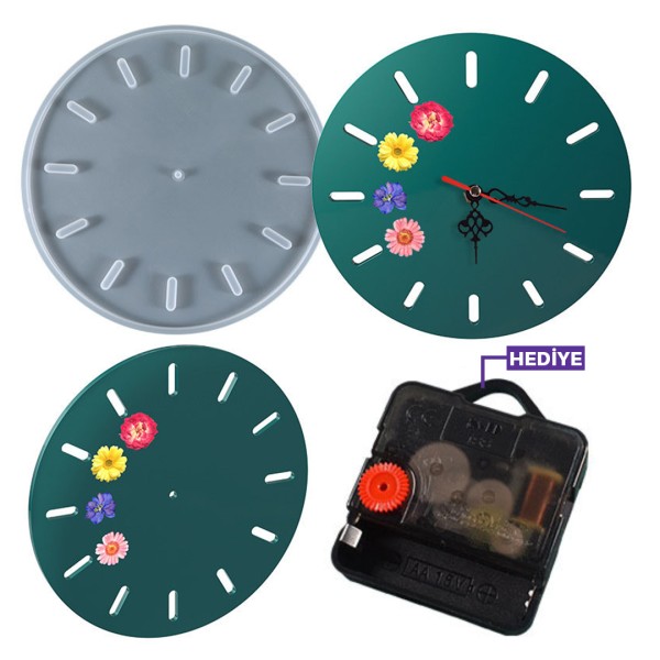 Epoksi Saat Kalıbı Duvar Saat Kalıbı Silikon 33x33cm - Mekanizma Hediyeli