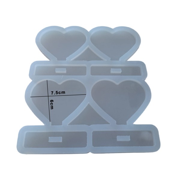 Epoksi Çoklu Kalp Magnet Kalıbı Ayaklı Kalp Masa Süsü Kalıbı Silikon 7.5x6cm