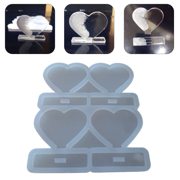 Epoksi Çoklu Kalp Magnet Kalıbı Ayaklı Kalp Masa Süsü Kalıbı Silikon 7.5x6cm