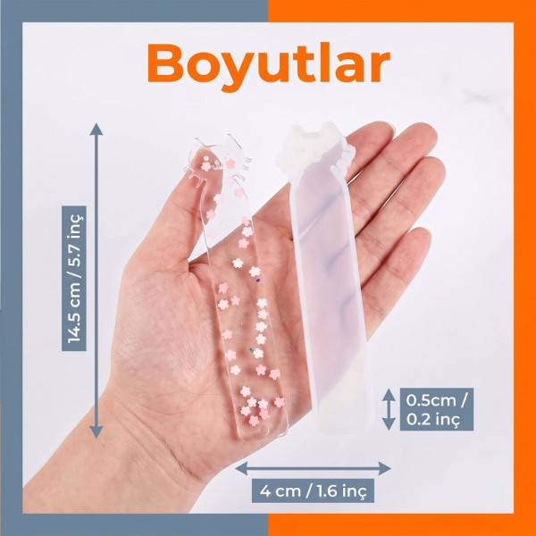 Epoksi Kitap Ayracı Kedi Modeli Kalıbı Silikon 14.5x2.5cm