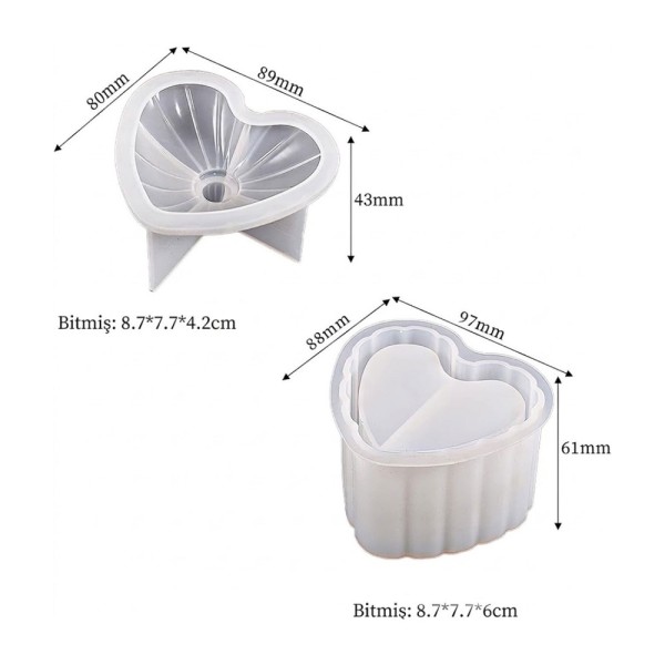 Epoksi Kalp Takı Kutusu Kalp Mücevher Takı Kutusu Kalıbı Silikon 8.7x7.7x6cm