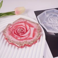 Epoksi Bardak Altı Kabartmalı Gül Desenli Bardak Altlığı Taş Tozu Kalıbı 13.5x13.1x1.2cm