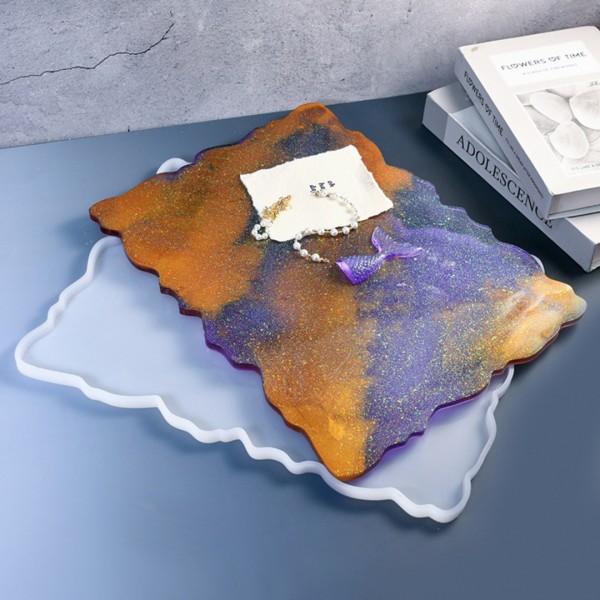Epoksi Tepsi Kalıbı Dikdörtgen Dalgalı Tepsi Kalıbı Kokulu Taş Tozu Tepsi Kalıbı Silikon 39x29cm