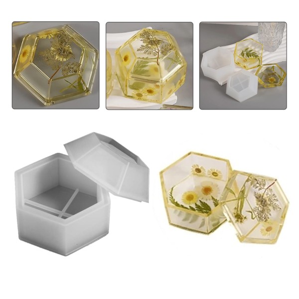 Epoksi Altıgen Kapaklı Mücevher Takı Kutusu Silikon Kalıbı GT9236