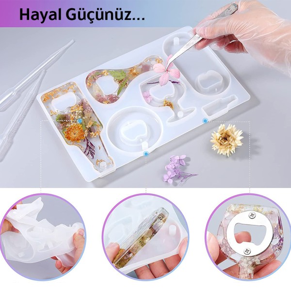 Epoksi Çoklu Şişe Açacak Kalıbı Silikon + Metal Aparat Seti GT9296