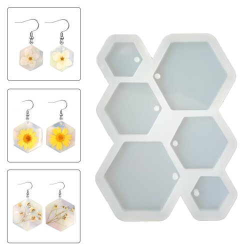 Epoksi 6 lı Altıgen Küpe Kalıbı Silikon EM329