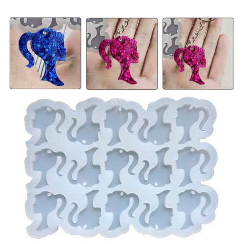 Epoksi Çoklu Barbie Kolye Anahtarlık Kalıbı Silikon EM337