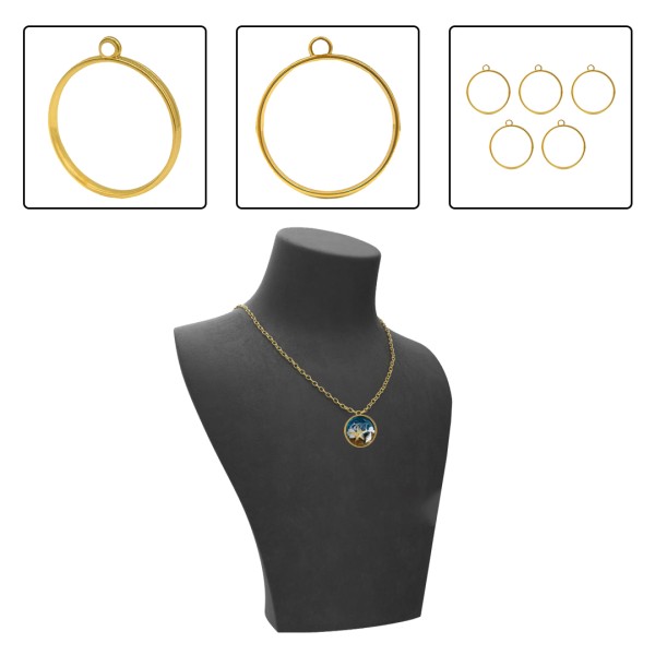 Epoksi Kolye Ucu Metal Yuvarlak Gold 10 Adet