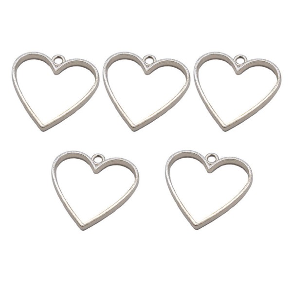 Epoksi Kolye Ucu Metal Kalp Gümüş 10 Adet