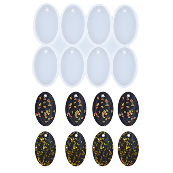 Epoksi Çoklu Oval Delikli Anahtarlık Kolye Kalıbı Silikon 5x3cm GT9560