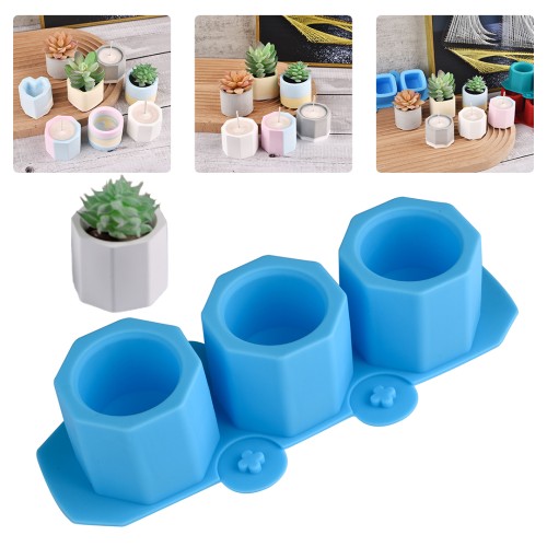 Epoksi Sekizgen Ortası Boş Beton Saksı Dekoratif Mumluk Taş Tozu Kalıbı Silikon GT9467