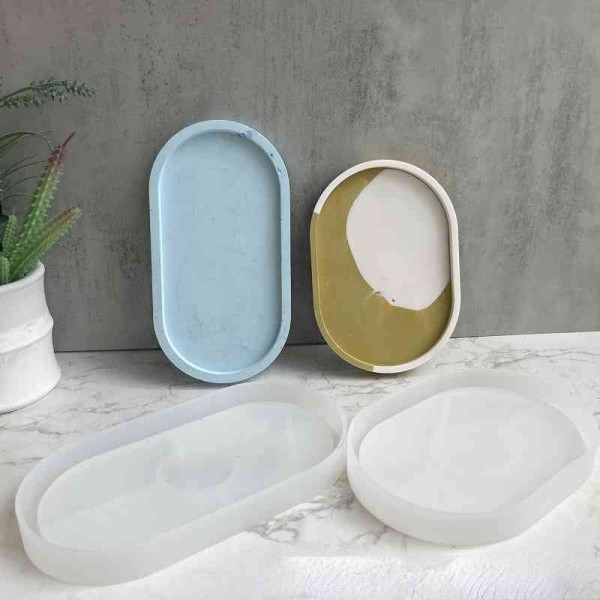 Epoksi Beton Oval Tabak Basık Model Sunumluk Silikon Kalıbı GT-9451
