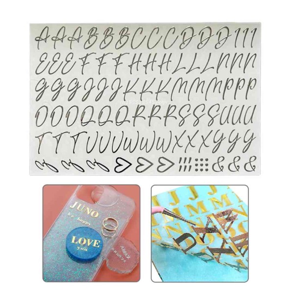 Epoksi Reçine Çıkartmalı Sticker Harf El Yazısı Gümüş 15mm