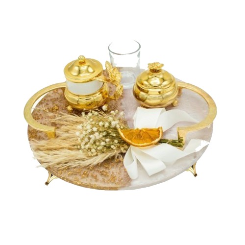 Epoksi Tepsi   Tesbih Kutusu Metal Ayak Gümüş