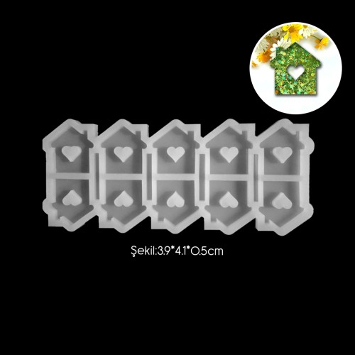 Epoksi Çoklu Kalpli Ev Anahtarlık Silikon Kalıbı EM198