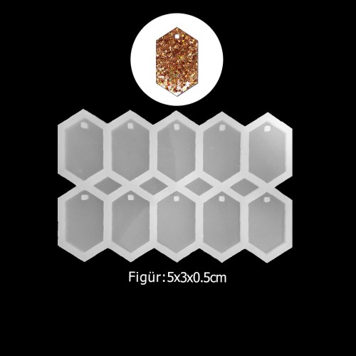 Epoksi Altıgen Kolye   Anahtarlık Silikon Kalıbı EM219